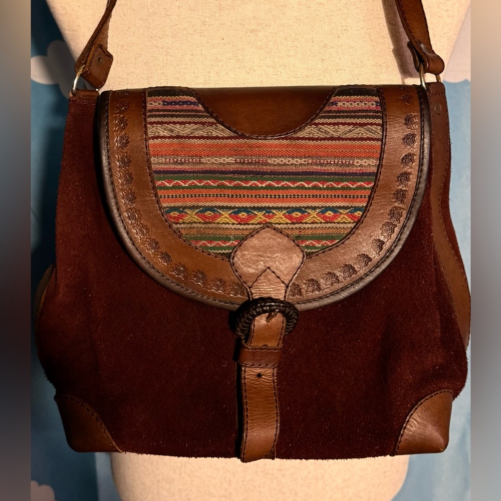 Vintage Brown Suede & Multicolor Boho Crossbody Bag - Picture 8 of 8